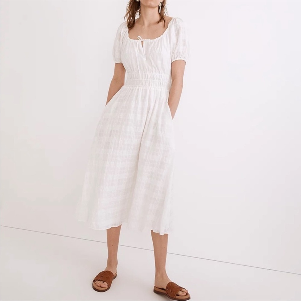 Madewell Sophia Seersucker White Midi Dress